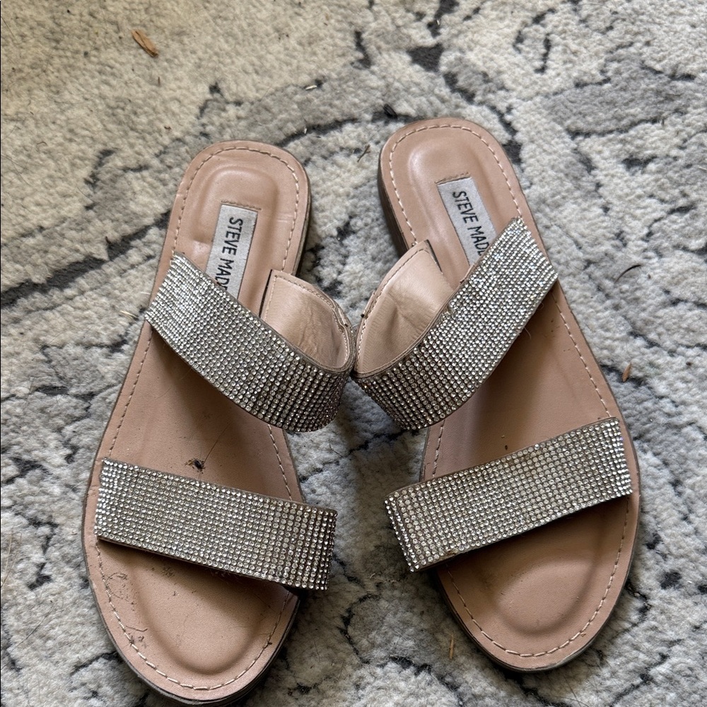 Steve Madden Blush Tan Double-Strap Rhinestone Sandals